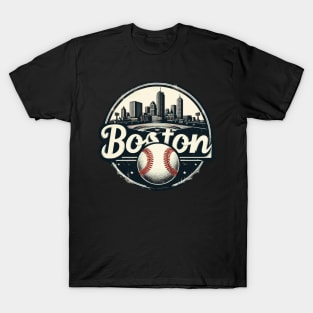 Boston Baseball Field Cityscape Retro Vintage T-Shirt